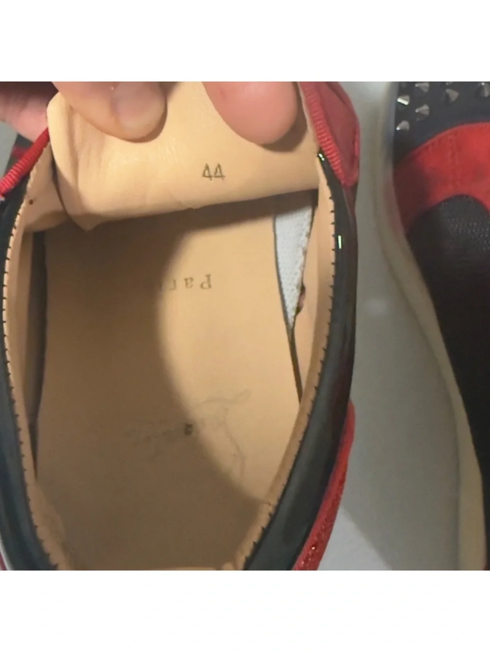 Christian Louboutin Black and Red Spiked Low-Top Sneakers
